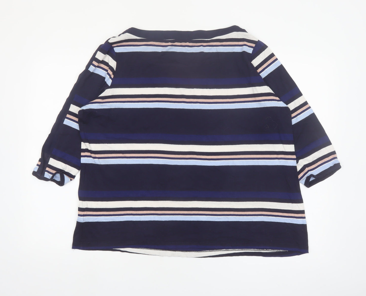 Marks and Spencer Women Blue Striped 3/4 Sleeve Boat Neck Blouse Size 22