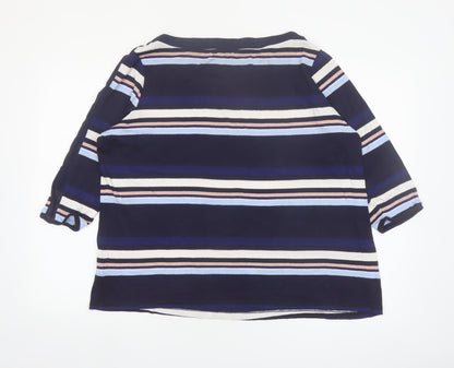 Marks and Spencer Women Blue Striped 3/4 Sleeve Boat Neck Blouse Size 22