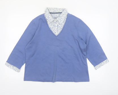 Dash Women Blue V-Neck 3/4 Sleeve Cotton Blend Blouse Size 16