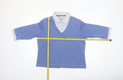Dash Women Blue V-Neck 3/4 Sleeve Cotton Blend Blouse Size 16