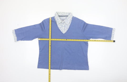 Dash Women Blue V-Neck 3/4 Sleeve Cotton Blend Blouse Size 16