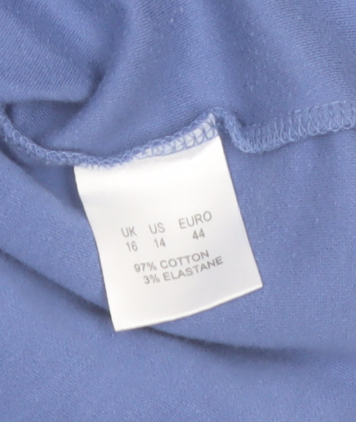Dash Women Blue V-Neck 3/4 Sleeve Cotton Blend Blouse Size 16