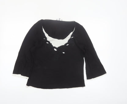 Marks and Spencer Per Una Women's Black Embroidered V-Neck Tunic Blouse Size 12
