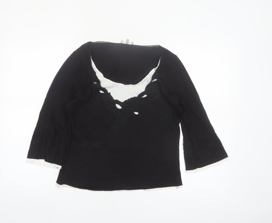 Marks and Spencer Per Una Women's Black Embroidered V-Neck Tunic Blouse Size 12