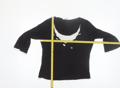 Marks and Spencer Per Una Women's Black Embroidered V-Neck Tunic Blouse Size 12
