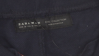 Zara Man Black Cotton Jogger Trousers Mens M Elastic Waist