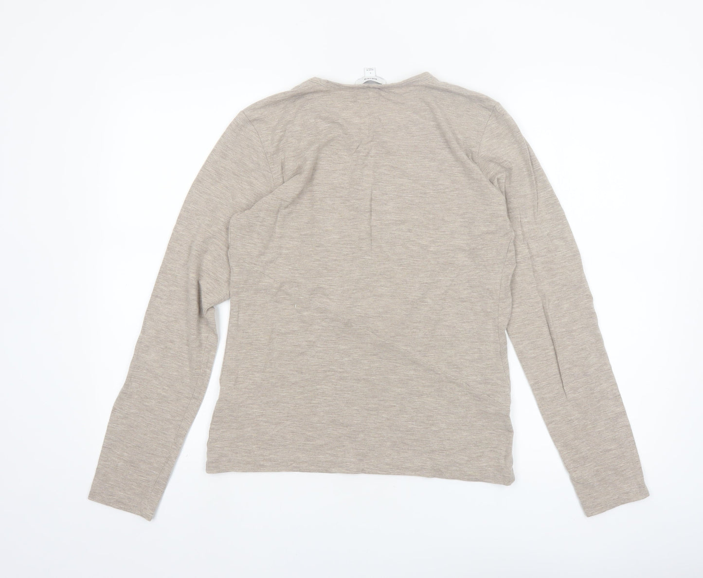 Reiss Women Beige Long Sleeve Wool Blend Jersey T-Shirt Size L