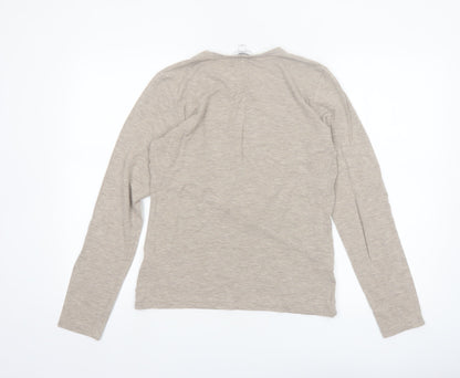 Reiss Women Beige Long Sleeve Wool Blend Jersey T-Shirt Size L