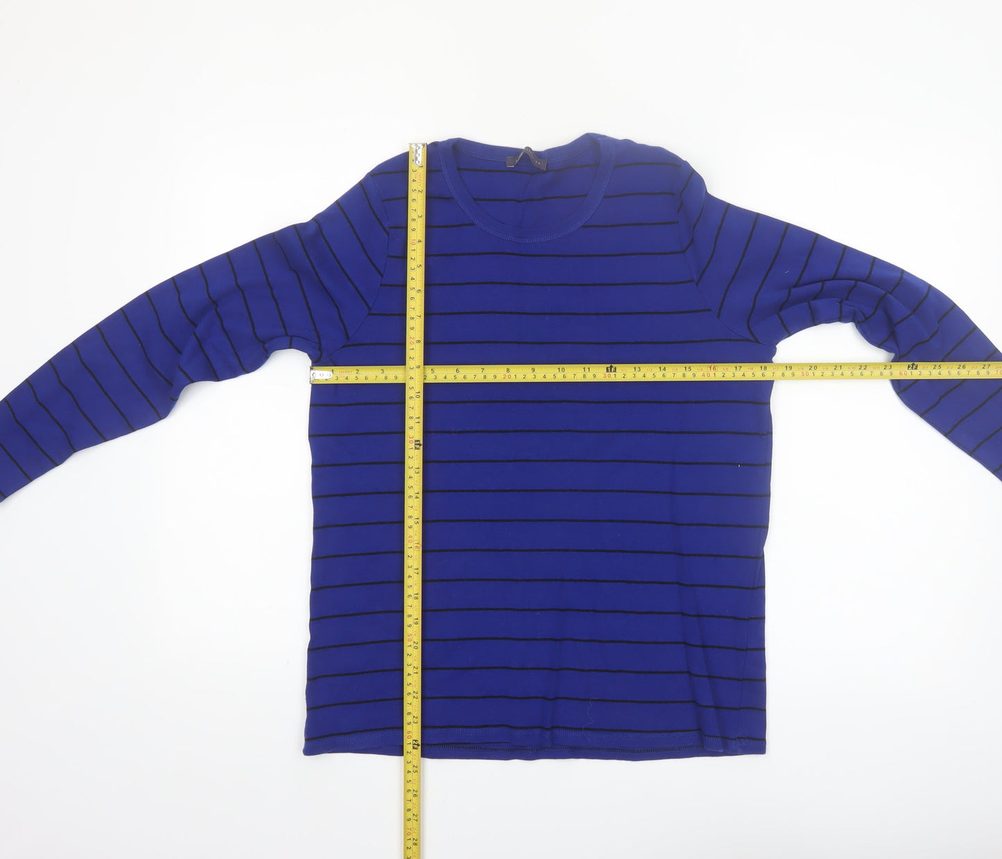 Marks and Spencer Women's Blue Striped Long Sleeve Cotton T-Shirt Size 18