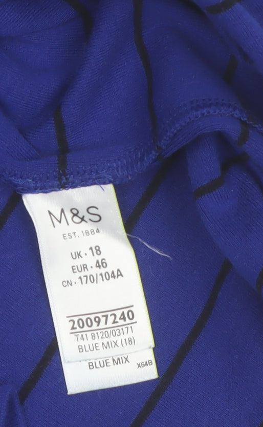 Marks and Spencer Women's Blue Striped Long Sleeve Cotton T-Shirt Size 18
