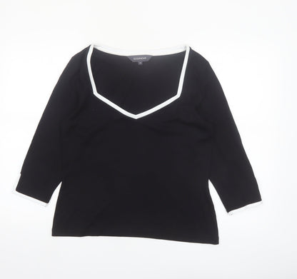Sosandar Women’s Black V-Neck 3/4 Sleeve Stretch Jersey Top Size 14
