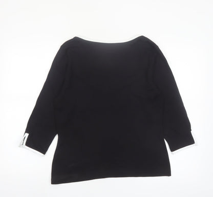Sosandar Women’s Black V-Neck 3/4 Sleeve Stretch Jersey Top Size 14