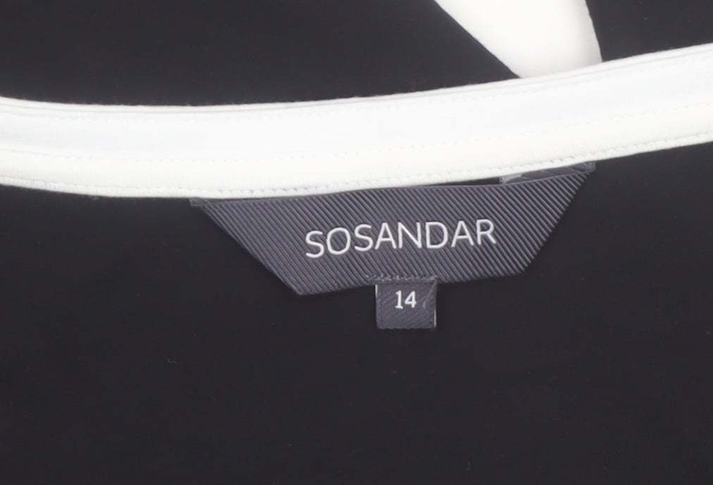 Sosandar Women’s Black V-Neck 3/4 Sleeve Stretch Jersey Top Size 14