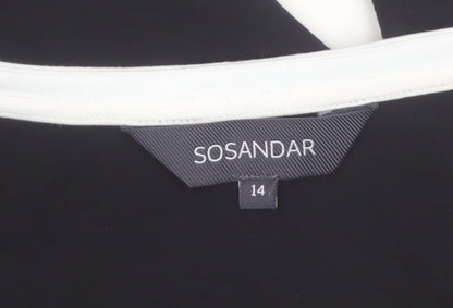 Sosandar Women’s Black V-Neck 3/4 Sleeve Stretch Jersey Top Size 14