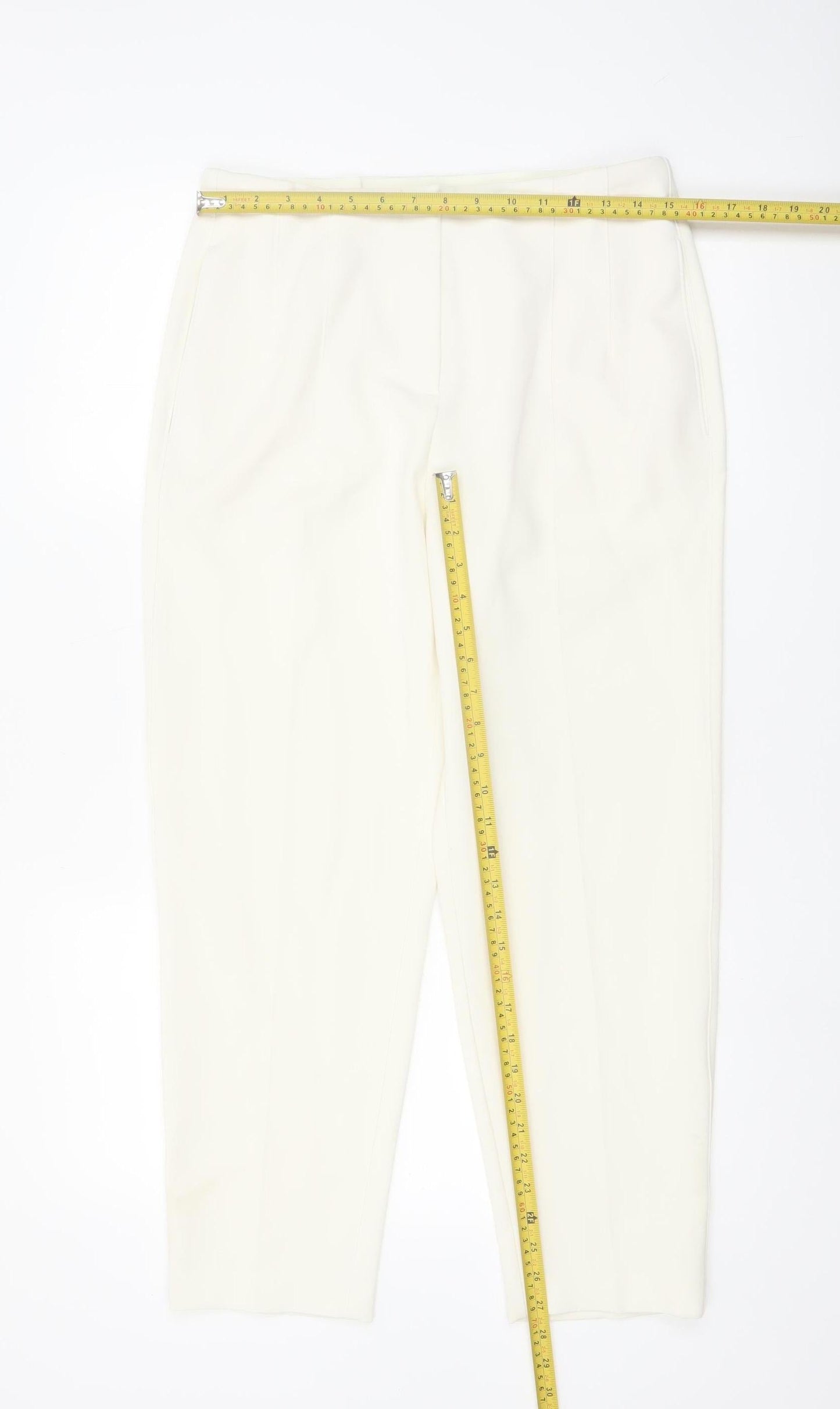 Marks and Spencer Women Ivory Slim Tapered Trousers Size 12