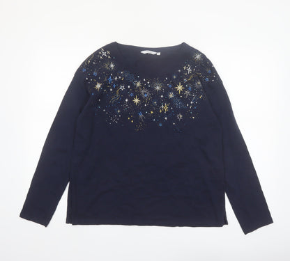 ISLE Women's Blue Star Embellished Long Sleeve Cotton T-Shirt Size 14