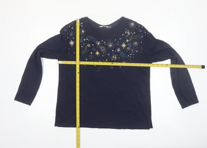 ISLE Women's Blue Star Embellished Long Sleeve Cotton T-Shirt Size 14