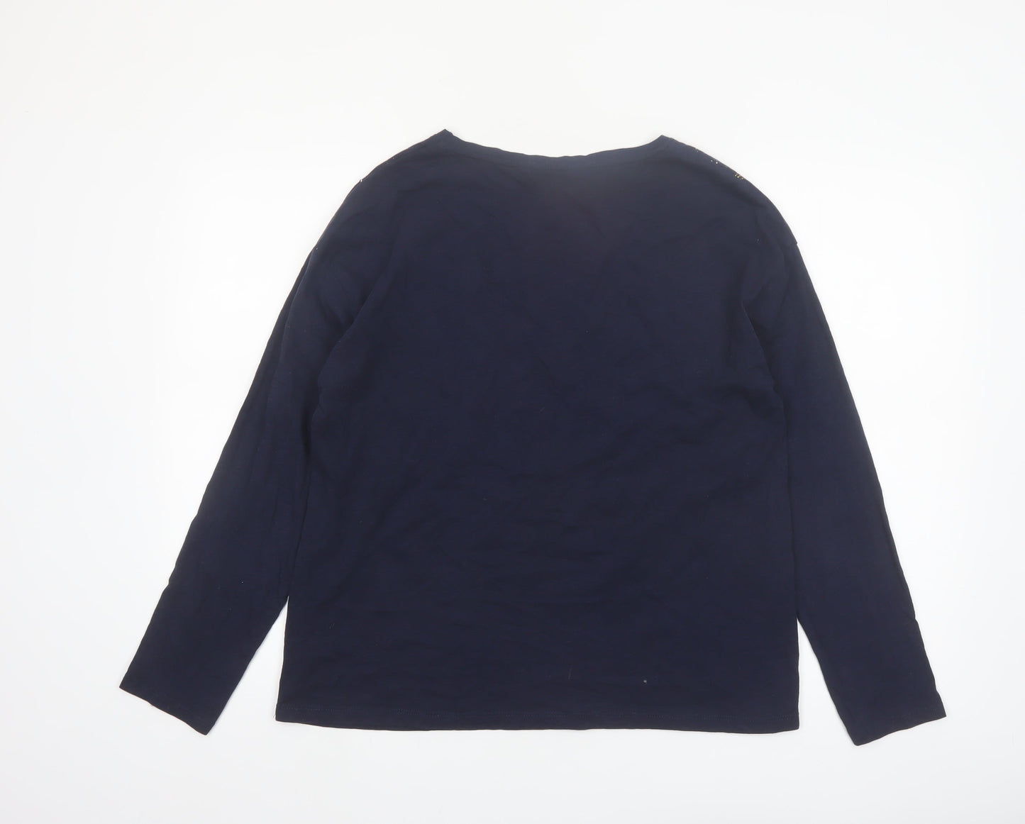 ISLE Women's Blue Star Embellished Long Sleeve Cotton T-Shirt Size 14