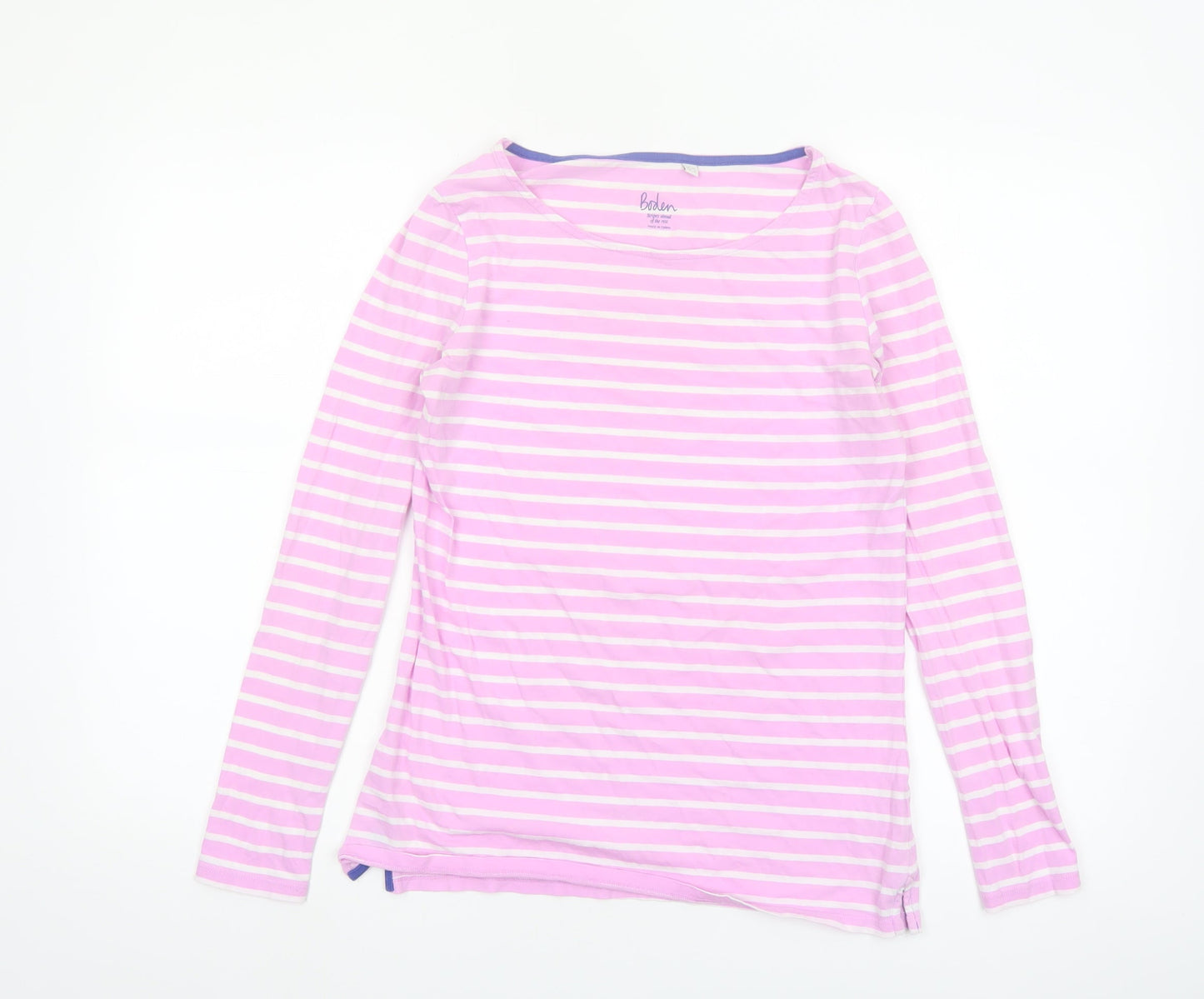 Boden Women’s Pink White Striped Long Sleeve Cotton Jersey T-Shirt Size 10