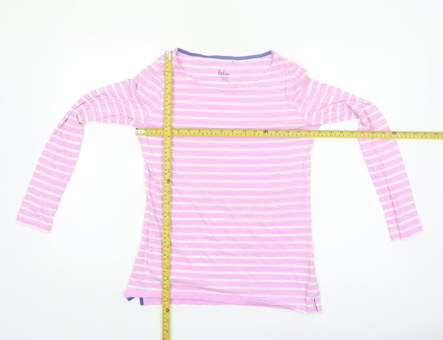 Boden Women’s Pink White Striped Long Sleeve Cotton Jersey T-Shirt Size 10