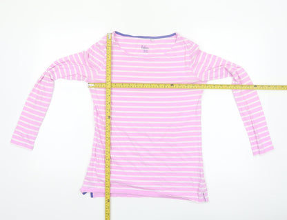 Boden Women’s Pink White Striped Long Sleeve Cotton Jersey T-Shirt Size 10