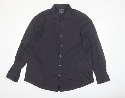 Marks and Spencer Mens Black 2XL Tailored Fit Long Sleeve Button-Up Shirt