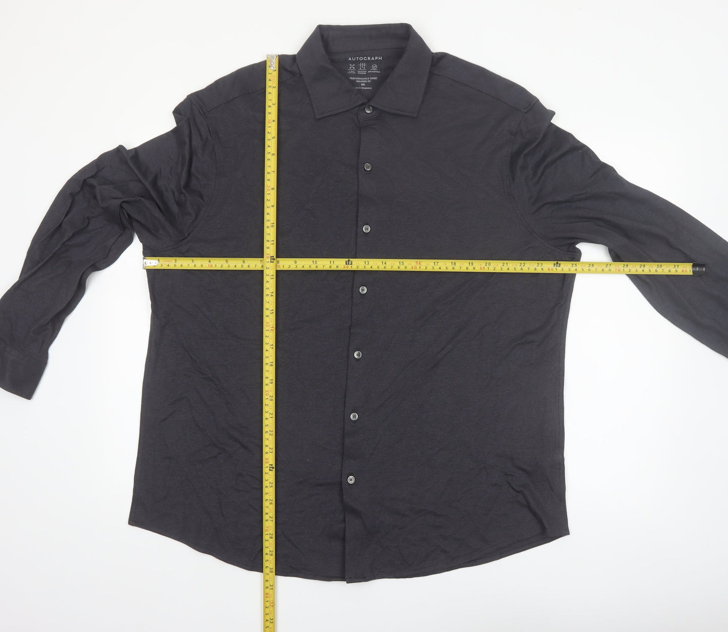 Marks and Spencer Mens Black 2XL Tailored Fit Long Sleeve Button-Up Shirt