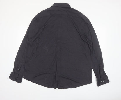 Marks and Spencer Mens Black 2XL Tailored Fit Long Sleeve Button-Up Shirt