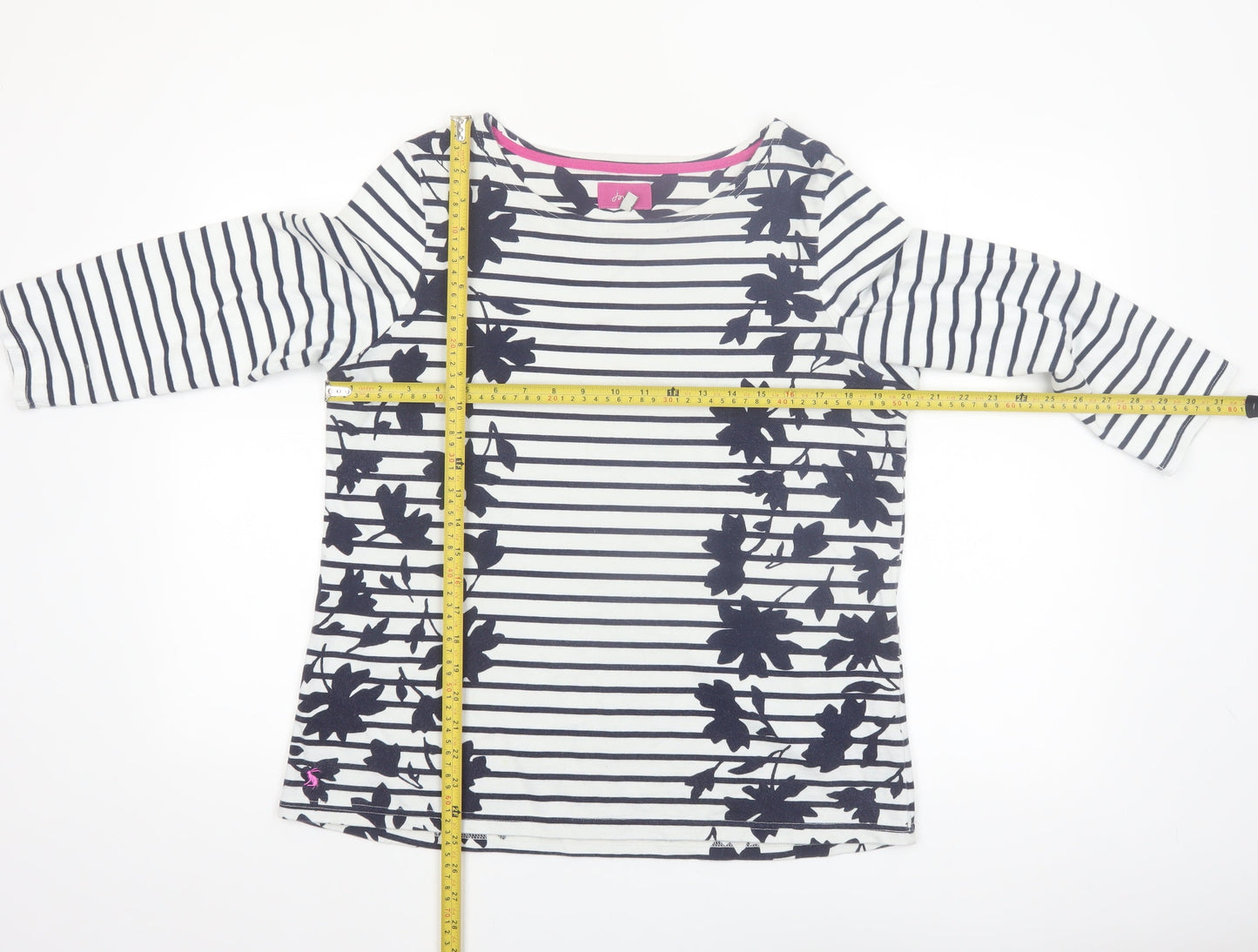 Joules Women’s White Navy Stripe 3/4 Sleeve Cotton Top Size 16