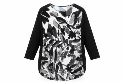 Claire Desjardins Women’s Black Floral Tunic T-Shirt Long Sleeve M