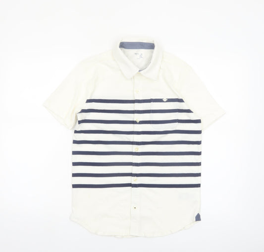 GapKids Boys Ivory & Navy Striped Short Sleeve Button-Up Shirt 12 Years XL