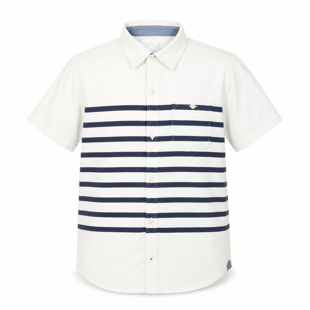 GapKids Boys Ivory & Navy Striped Short Sleeve Button-Up Shirt 12 Years XL