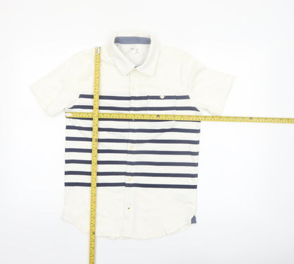 GapKids Boys Ivory & Navy Striped Short Sleeve Button-Up Shirt 12 Years XL