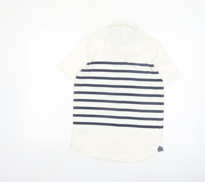 GapKids Boys Ivory & Navy Striped Short Sleeve Button-Up Shirt 12 Years XL