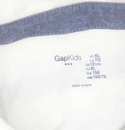 GapKids Boys Ivory & Navy Striped Short Sleeve Button-Up Shirt 12 Years XL