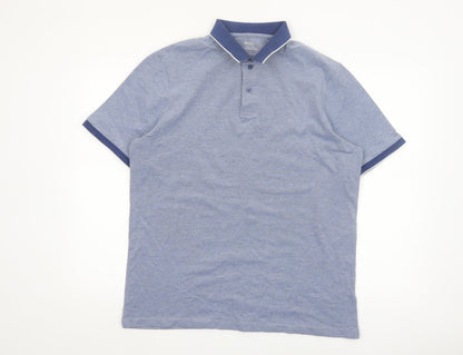 Marks and Spencer Men's Blue Regular Fit Cotton Polo Shirt L