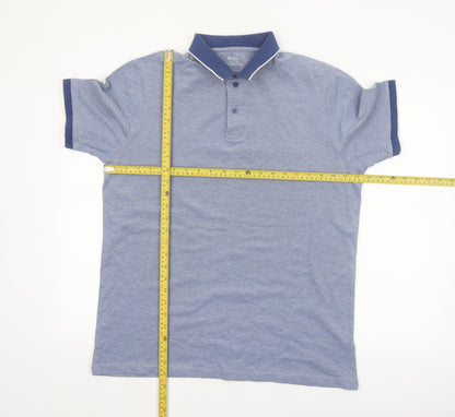 Marks and Spencer Men's Blue Regular Fit Cotton Polo Shirt L