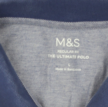 Marks and Spencer Men's Blue Regular Fit Cotton Polo Shirt L