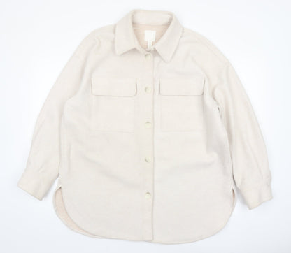 H&M Women’s Beige Fleece Basic Jacket Size M Relaxed Fit Casual