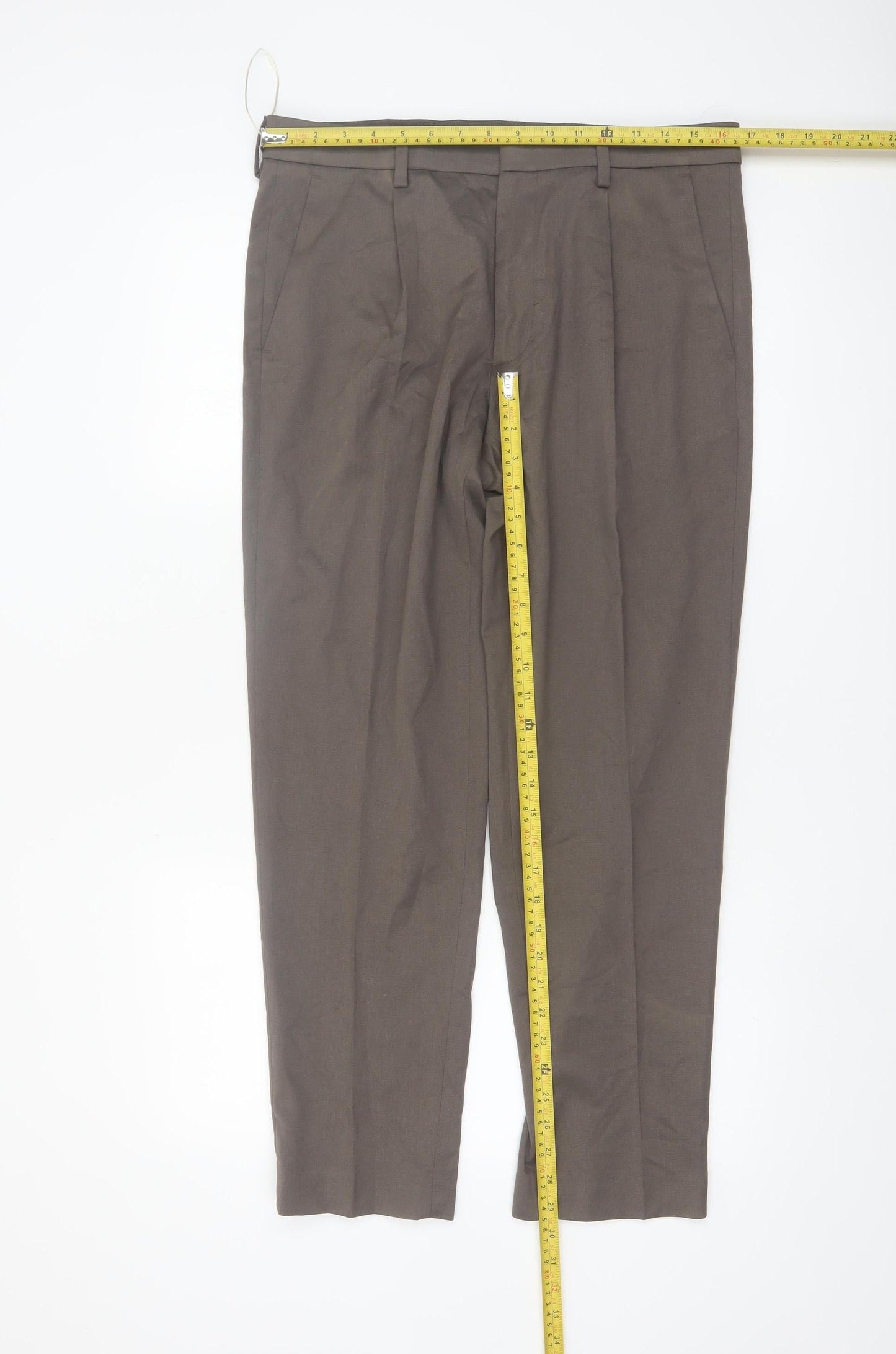 Marks and Spencer Men's Brown 32in Pleated Dress Pants