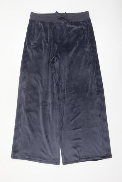 Marks and Spencer Goodmove Women Navy Wide-Leg Velour Trousers Size 14