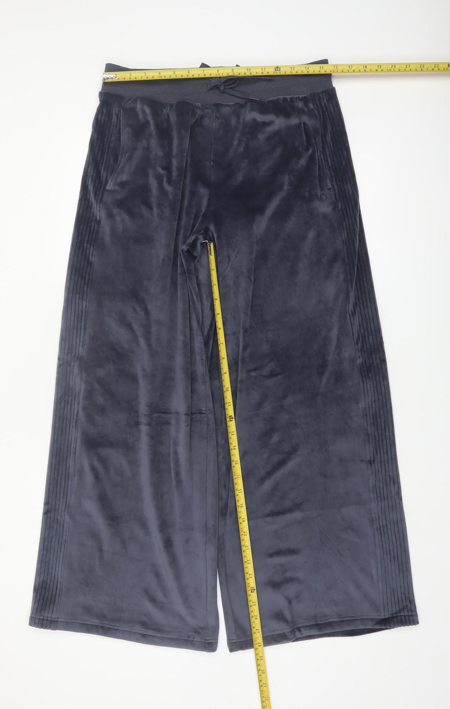 Marks and Spencer Goodmove Women Navy Wide-Leg Velour Trousers Size 14