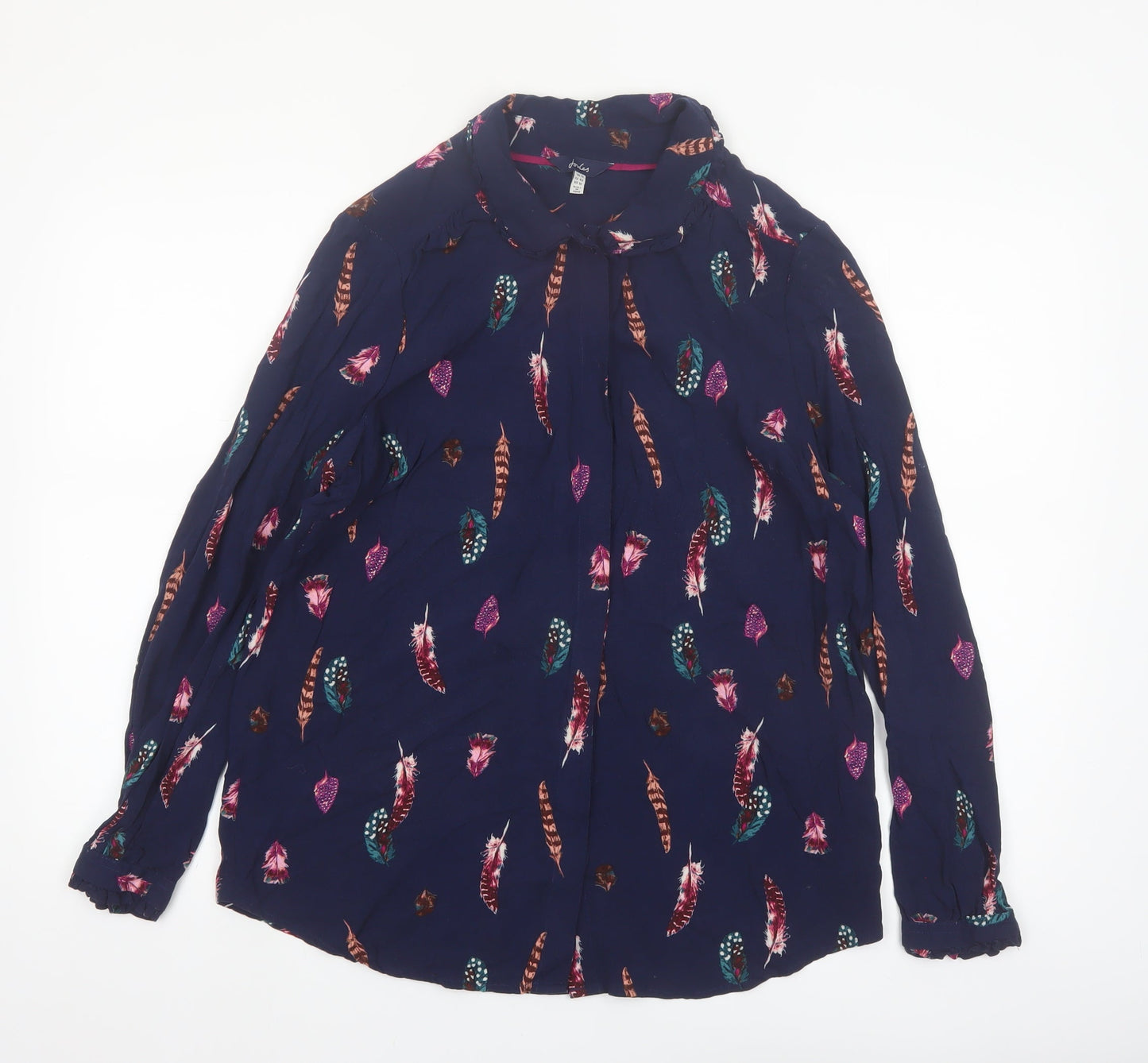 Joules Women’s Blue Feather Print Long Sleeve Tunic Blouse Size 14