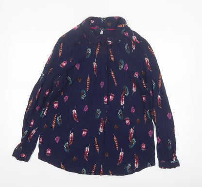 Joules Women’s Blue Feather Print Long Sleeve Tunic Blouse Size 14