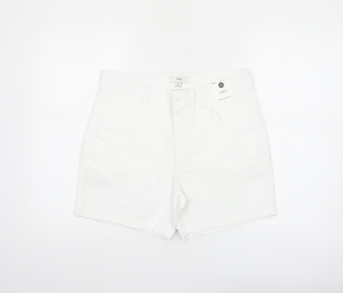 Marks and Spencer Men's White Regular Fit Chino Shorts 32 in