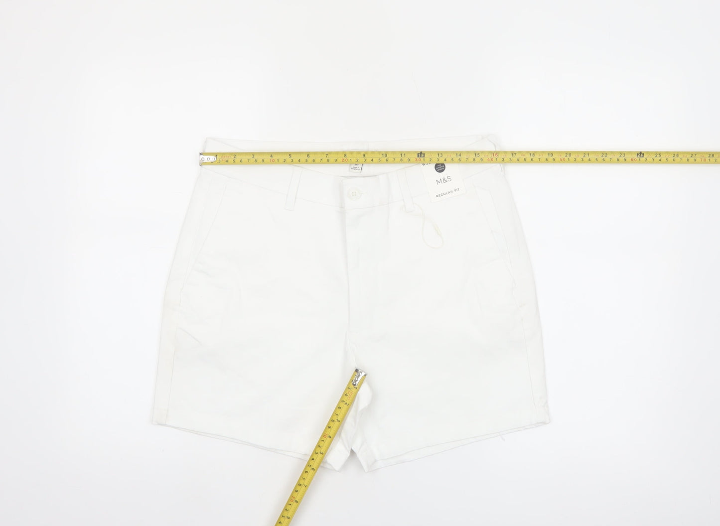 Marks and Spencer Men's White Regular Fit Chino Shorts 32 in