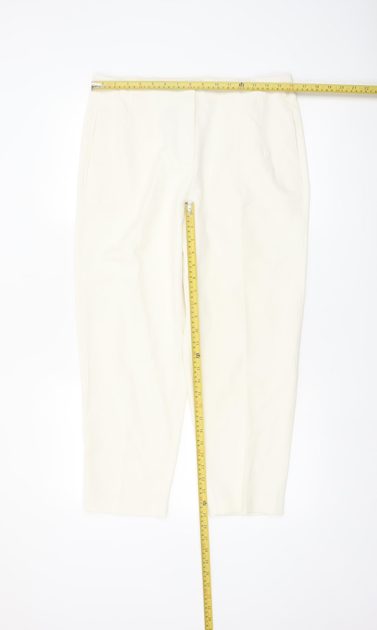 Marks and Spencer Women’s Ivory Tapered Trousers Size 14 Short