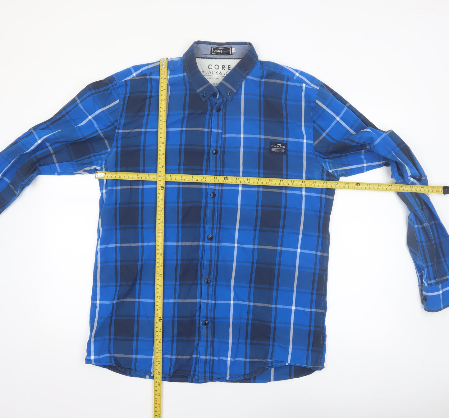 Jack & Jones Men's Blue Checked Cotton Long Sleeve Button-Up Shirt XL