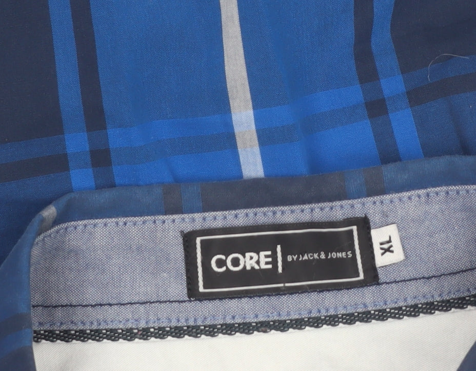 Jack & Jones Men's Blue Checked Cotton Long Sleeve Button-Up Shirt XL