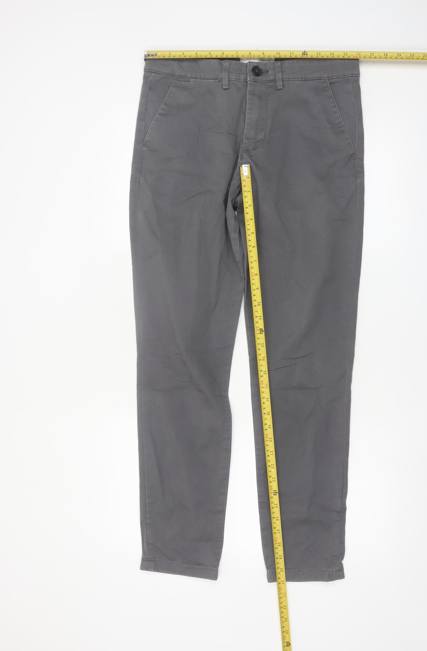 Selected Homme Men's Grey Slim Fit Chino Trousers Size M